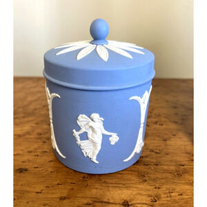 Vintage Wedgwood Dancing Hours Blue Jasper Jar With Lid Made in England Fairy